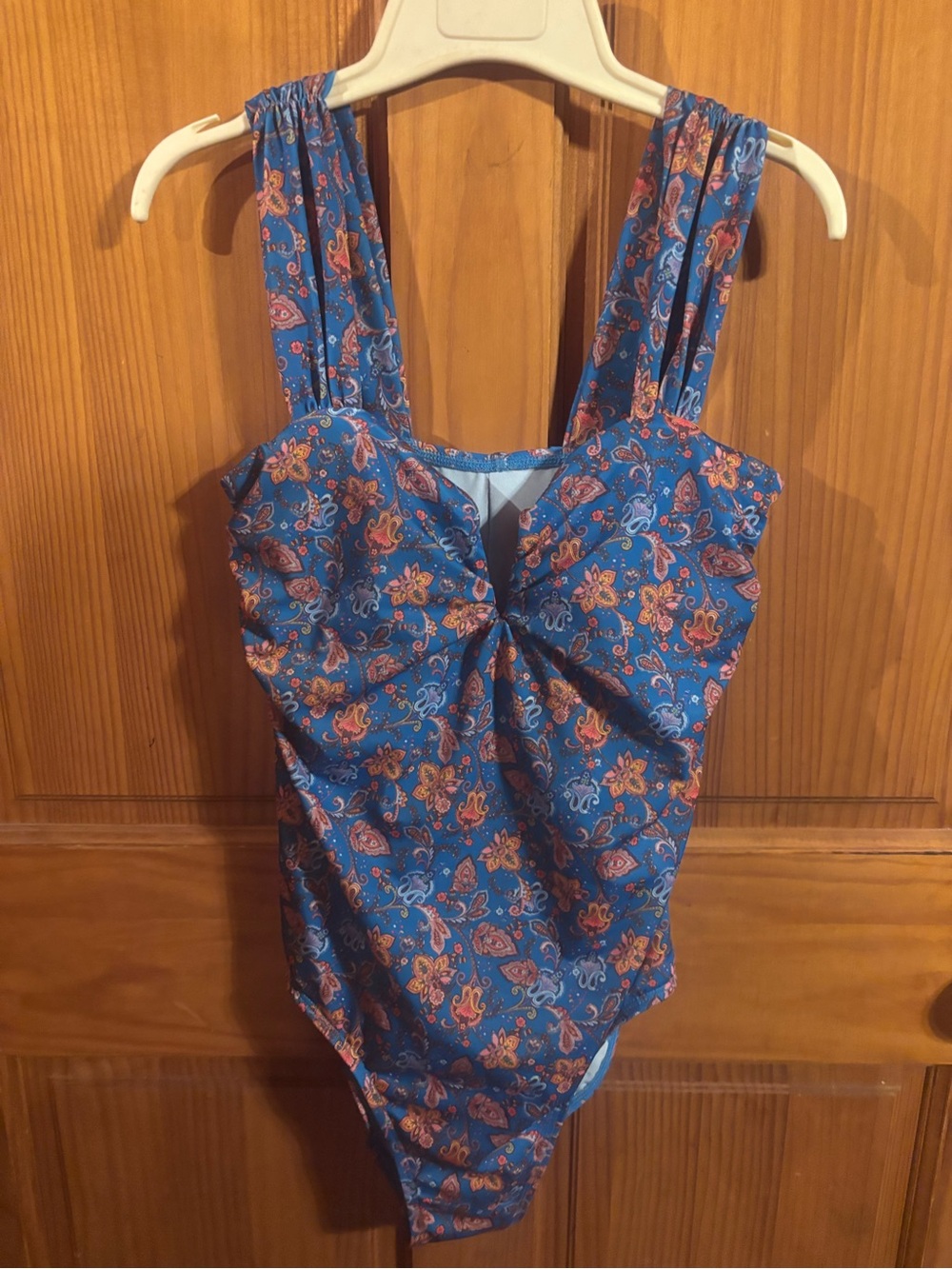 Blue Paisley-Print Twist Front One-Piece Swimsuit
